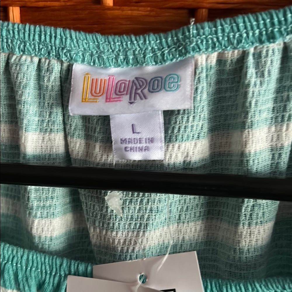 Striped Teal Ruffle Sleeve Top - Picture 3 of 3